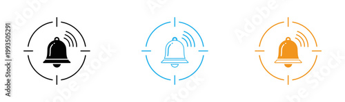 Notification icons three stages of alert with bell symbols