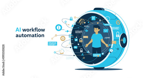 AI workflow automation, robotic process automation, business process optimization, vector illustration