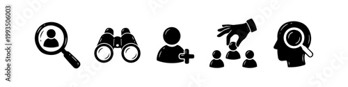 Canvastavla Set of recruitment and human resources icons featuring headhunting, talent selection, and job search symbols in black on a white background