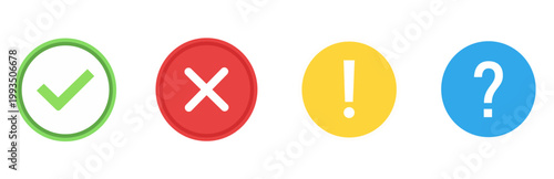 Colorful icons for check, cross, exclamation and question