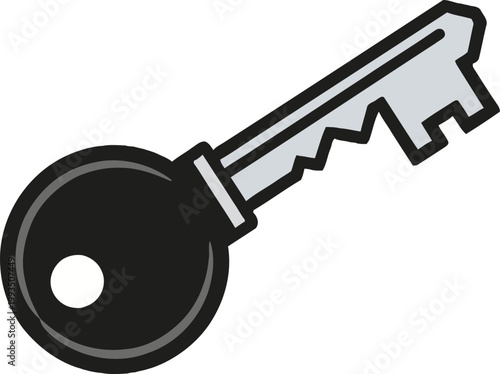 Simple Black and White Key Illustration with Round Head.