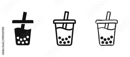 Bubble Tea Boba Icon Set - Sweet Beverage and Refreshment Symbol