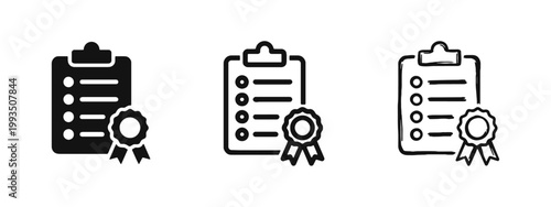 Certified Checklist Icon Set - Quality Control and Approved Document Symbol