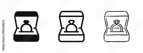 Engagement Ring Box Icon Set - Wedding Proposal and Jewelry Gift Symbol