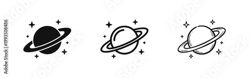 Saturn Planet Icon Set - Astronomy Space Cosmos and Orbit Symbol