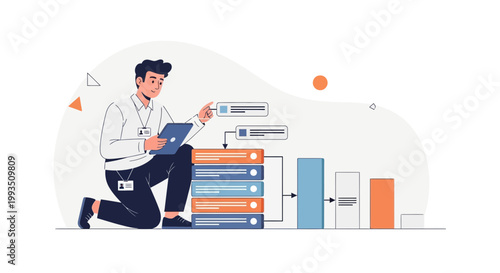 Man analyzing data flow and business growth chart, workflow concept