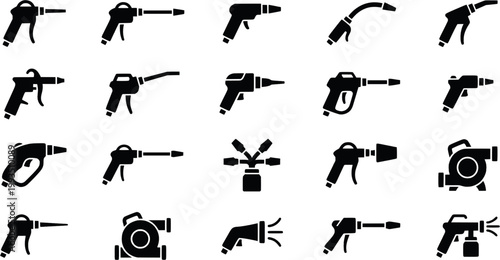 Silhouette collection of four air blow guns on white background

