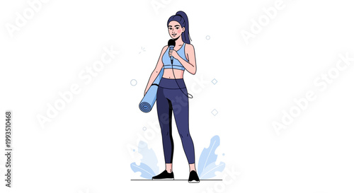 Fit Woman with Yoga Mat and Microphone - Healthy Lifestyle