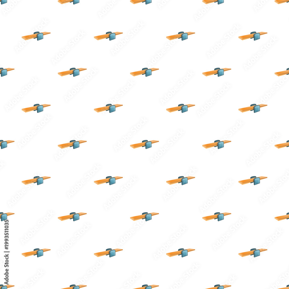 Fototapeta premium Seesaw playground elements repeat across a white background, forming a playful pattern