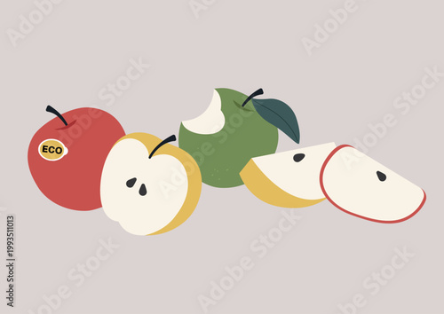 A delightful display of apples, each cut to reveal their juicy insides, they bring a fresh and inviting feel to the scene, perfect for any occasion.