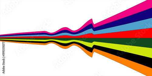 Abstract colorful 70s background vector. Vintage retro wallpaper with rainbow stripes and wavy lines. A 1970 color illustration suitable for posters, banners, decorative items and wall art.