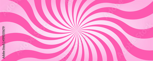 Wavy pink radial stripes background. Strawberry lollipop, candy, yogurt or ice cream print. Rosy sunburst, explosion or surprise manga style effect. Groovy y2k pattern.