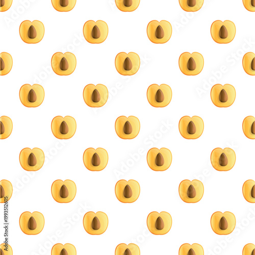 Halved apricots arranged in a repeating pattern, creating a vibrant background illustration