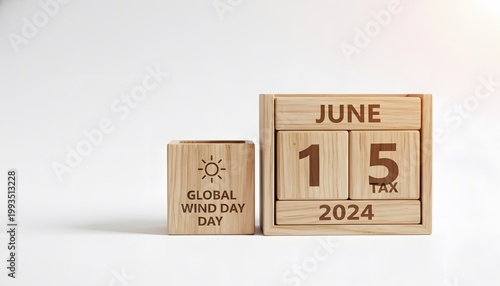 Wooden Calendar Blocks June 15 2024 Global Wind Day