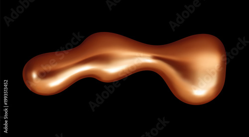 Copper drop abstract shape of liquid bronze metal blob or melt drip, realistic vector 3D. Liquid copper blob or brass metallic paint drip, metal piece melt with abstract oil wave flow of shiny fluid