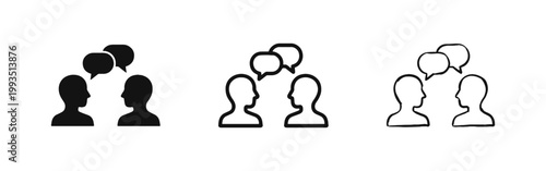 People Communication Icon Set with Speech Bubbles in Solid, Outline and Hand Drawn Styles
