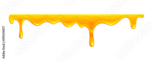 Honey drips of sweet melt or syrup and liquid yellow dessert, cartoon vector border frame. Honey drips and caramel melt or golden oil drops of sweet candy or yellow liquid sauce for border frame