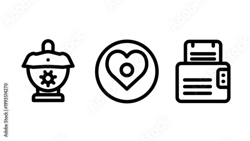 Line art icons representing customization user favorites document printing processes favorite customization document interface technology information preference equipment minimalist