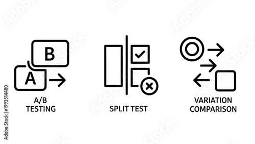 Technical comparison icon set featuring a b testing split test and variation comparison symbols variation comparison analytics experiment optimization conversion marketing business behavior