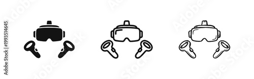 Virtual Reality VR Headset with Motion Controllers Icon Set