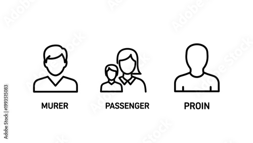 Set of minimalist people icons representing different roles including murer passenger and proin passenger minimalist illustration business collection traveler customer identity interface