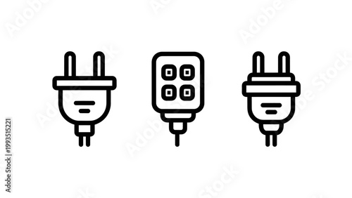 Set of electrical plug and power connector line icons with energy efficiency power supply electrical engineering energy usage power cord electric plug electrical connector electric electronic
