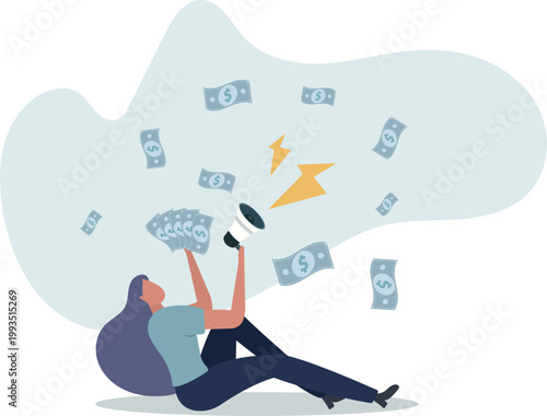 Referral marketing, investment or profit opportunity, salesman or marketing campaign promotion, financial announcement, advertising or savings concept,person's life situation and his activities.