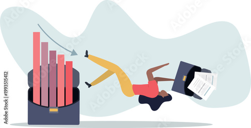 Stock market plunged falling down, economic crash, investing failure or mistake, price drop, recession, investment risk concept,person's life situation and his activities.