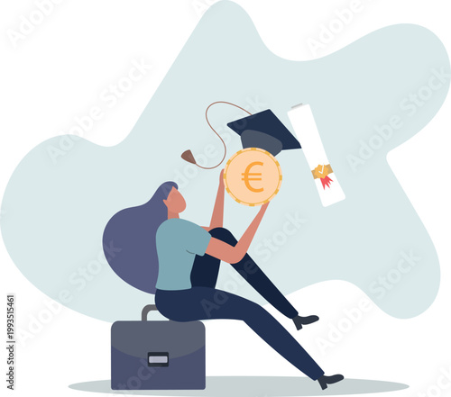 Education cost, tuition or scholarship, money for university or graduation, school expense or student debt, college diploma concept,person's life situation and his activities.