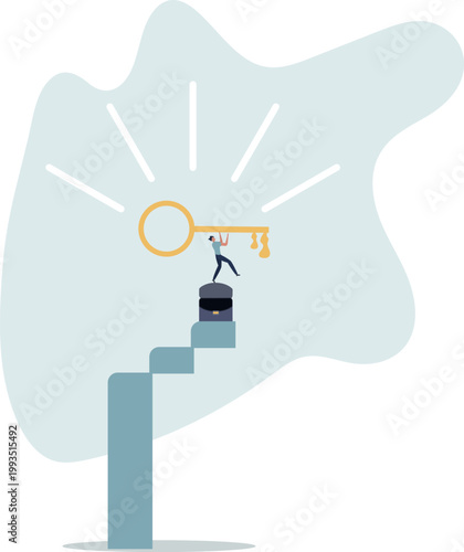 Key to business success, stairway to find secret key or achieve career target concept.person's life situation and his activities.