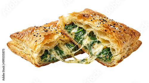 Golden baked spinach cheese pastry with on transparent background