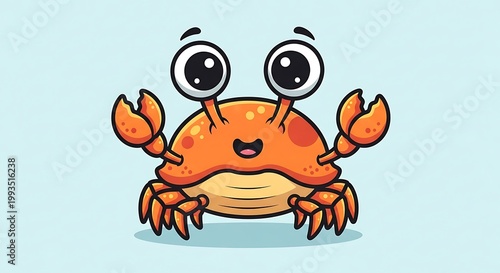 Cheerful cartoon crustacean character with big eyes peeking out from the side