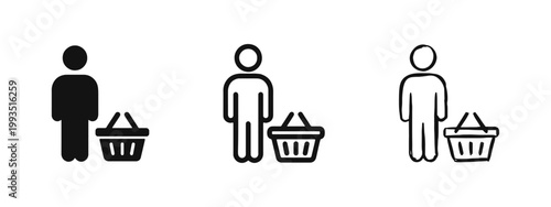 Customer with Shopping Basket Icon Set for Retail and E-commerce