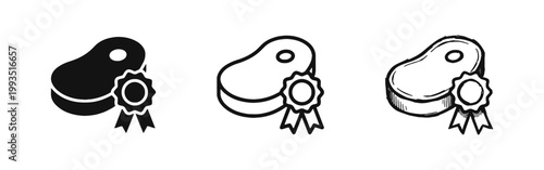 Premium Quality Meat and Steak Icon Set with Certification Seal