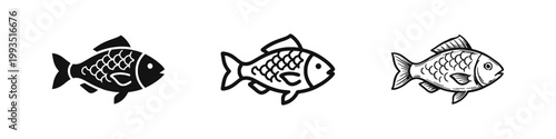 Fish Icon Set for Seafood Fishing and Marine Life Concepts