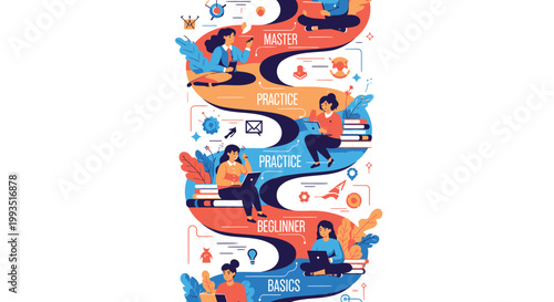 Remote work, business productivity, workflow vector illustrations, office tasks, people icons