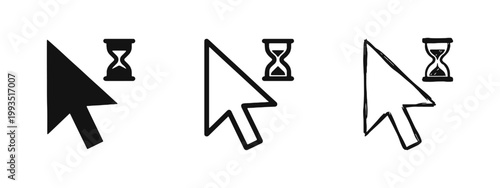 Computer Cursor and Hourglass Icon Set for Loading and Processing