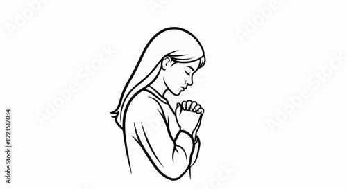 A person bows head in prayer, hands clasped in reverence