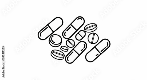 A collection of various pills and capsules in a scattered arrangement