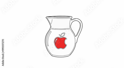 A pitcher with a red apple symbol inside, on a white background