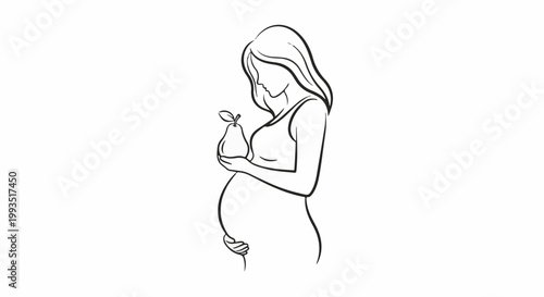 Pregnant woman holding a pear in outline