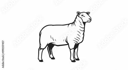 A simple black and white outline drawing of a sheep standing