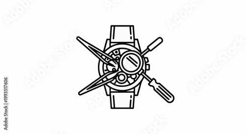 Watch being repaired with tools and magnifying glass