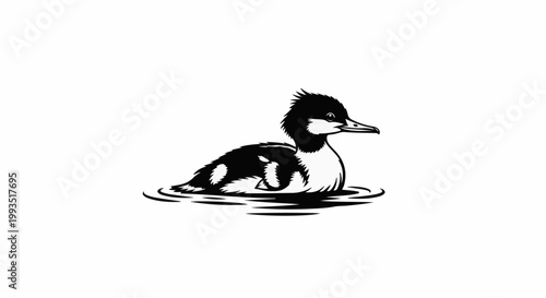 A black and white graphic of a duckling with a spiky head bobbing