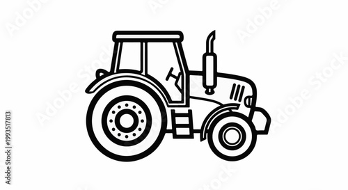 Black and white outline illustration of a farm tractor