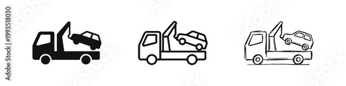 Roadside Assistance and Towing Service Icons Set with Tow Truck
