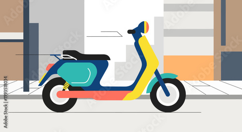 colorful scooter parked on urban city street