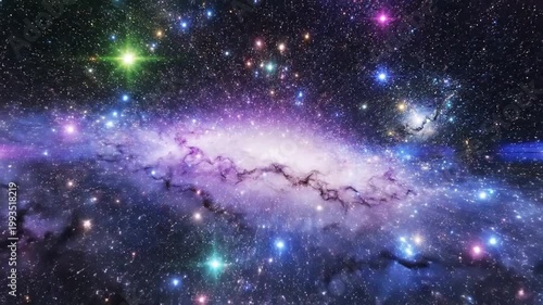 Vast Spiral Galaxy with Star Clusters and Nebula in Deep Space