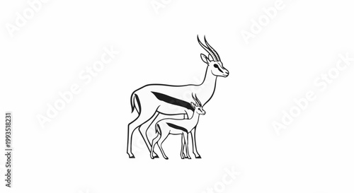 Stylized depiction of an adult gazelle with a fawn, black outline