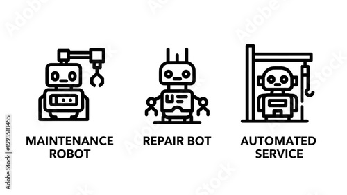 Robot icons for maintenance repair automated service with line art artificial intelligence maintenance automated automation mechanical technology engineering industry collection illustration